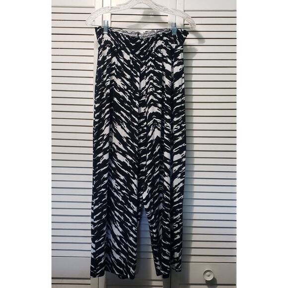 Asos Cropped Pull-on Pants Women's 8 Black White Zebra Print High Waist Wide Leg - Picture 1 of 10